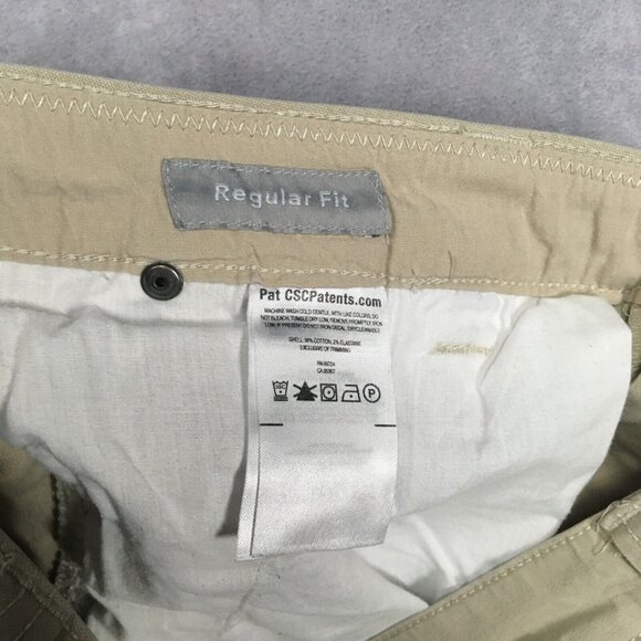 Columbia Mens Tech Shorts size 34 W x 10 L Canvas Cotton Stretch Cream Beige - Picture 7 of 13